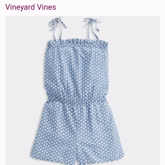 Vineyard Vines Girls' Gustavia Block Print Shorts Romper | Size 16 XL - Picture 1 of 14